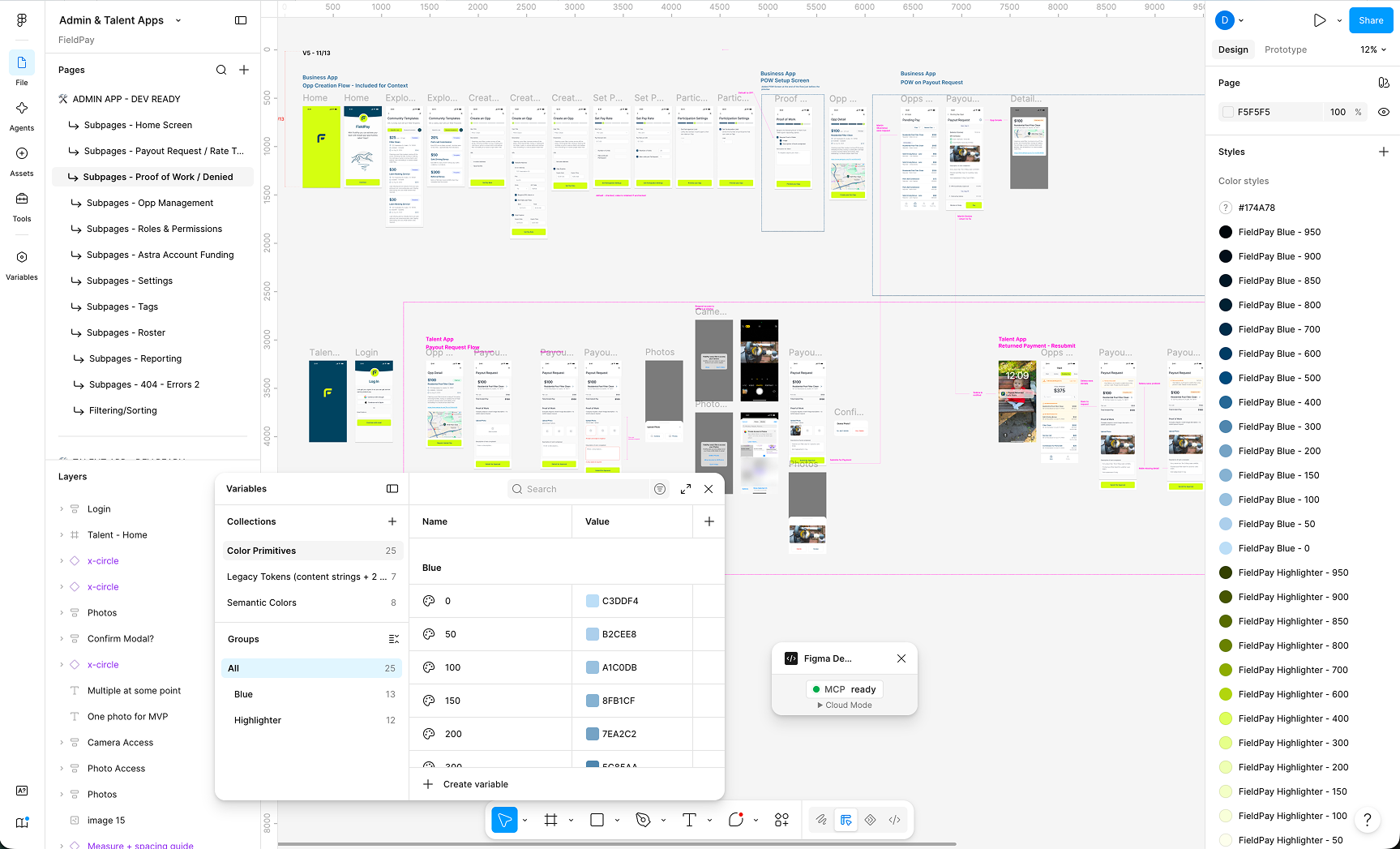 Payout workflow, the full Figma flow from opportunity claim through proof of work to payout confirmation across both apps